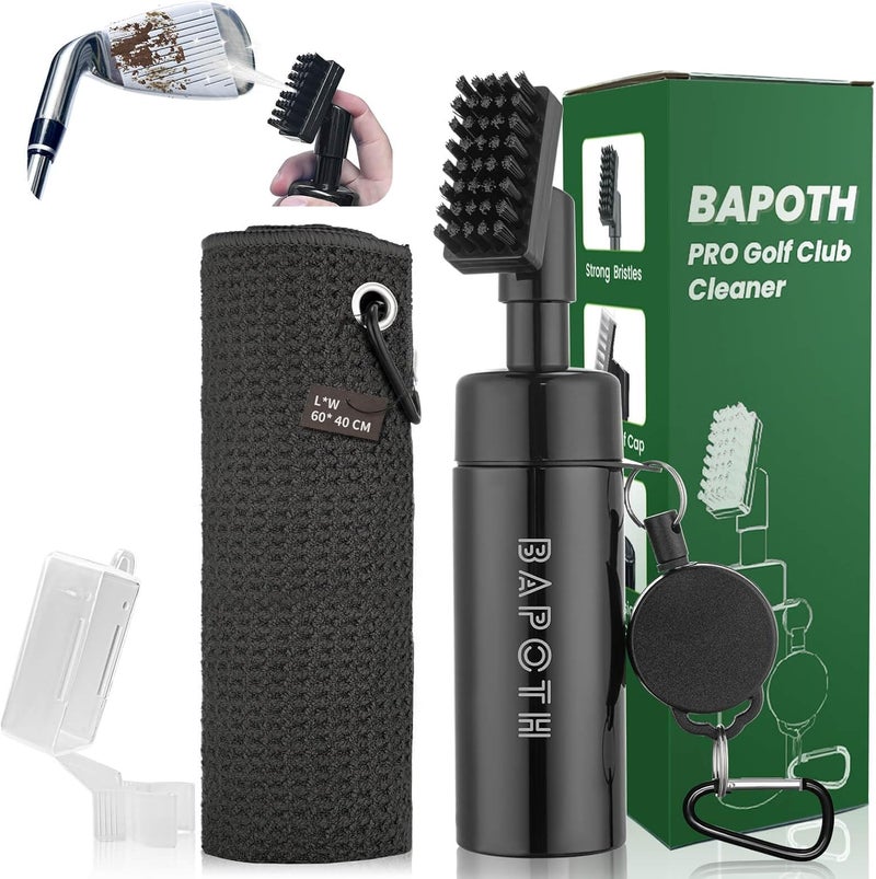 BAPOTH Store Golf Club Cleaner, Non-Leaking Stretchable Golf Club Brush with Microfiber Golf Towel (23.6 * 15.7 in), Strong Bristles Golf Brush Can Hold 5oz Water, Essentials Golf Accessories for Men - Image 1